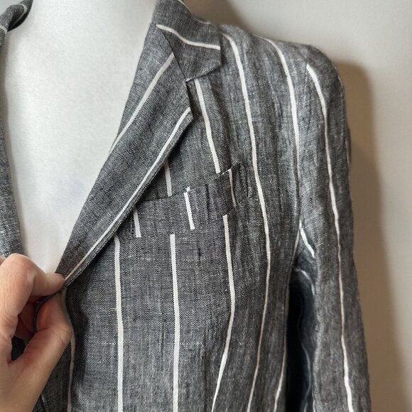 Olivaceous Women's Linen Blend Blazer Jacket Career Size S Gray White Striped - Picture 5 of 11